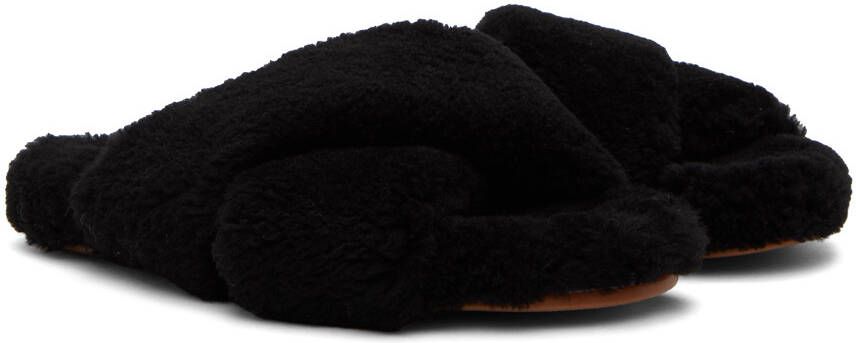 Yves Salomon Black Shearling Slippers