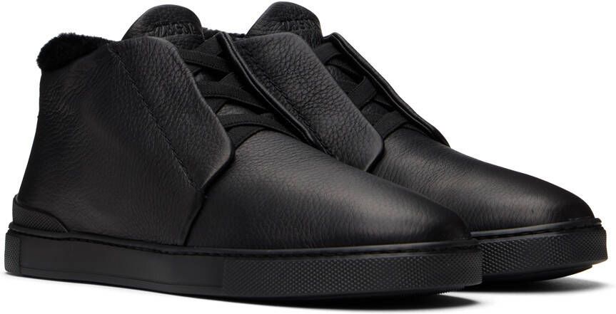 ZEGNA Black Triple Stitch Sneaker