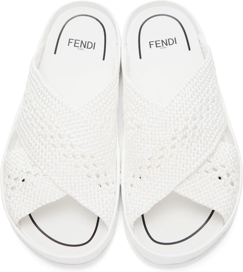 Fendi White Woven Slides