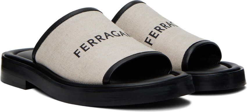 Ferragamo Black & Beige Logo Slides - Picture 2