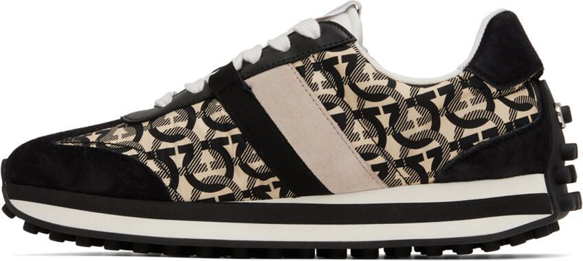 Salvatore Ferragamo Black & Beige Monogram Sneakers - Picture 3