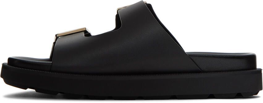 Ferragamo Black Double-Strap Slides - Picture 3