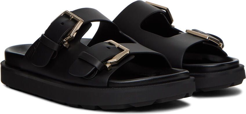 Ferragamo Black Double-Strap Slides - Picture 2