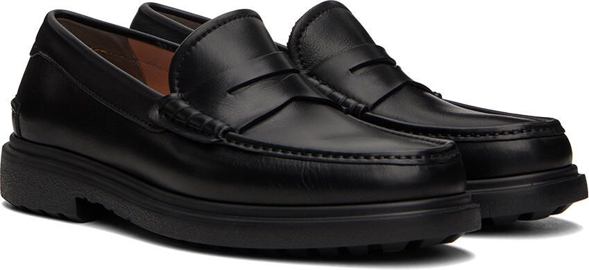 Ferragamo Black Leather Penny Loafers