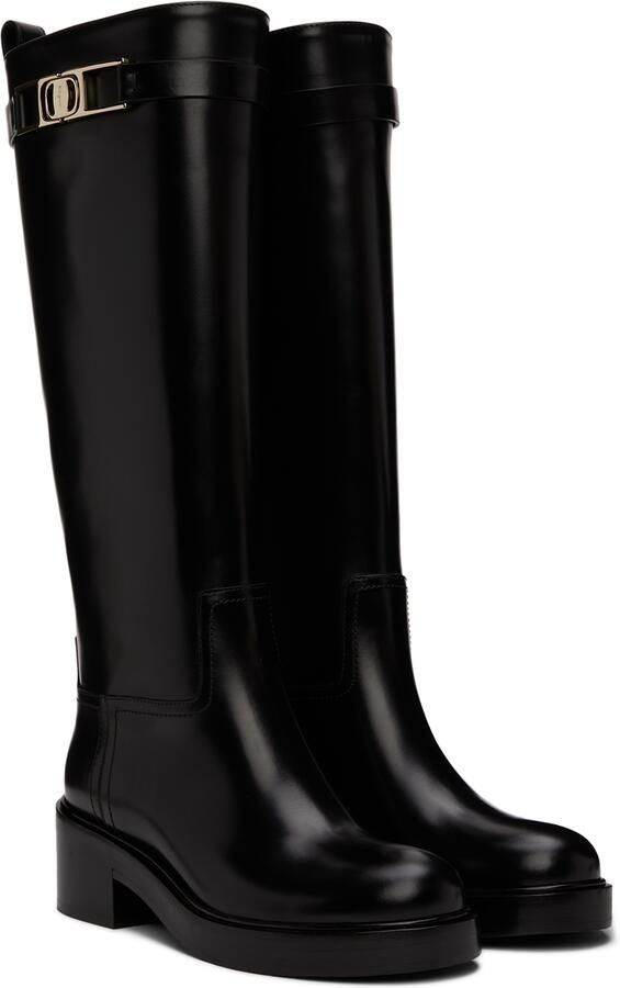 Ferragamo Black Vara Chain Tall Boots - Picture 2