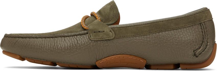 Ferragamo Khaki Driver Loafers - Picture 3