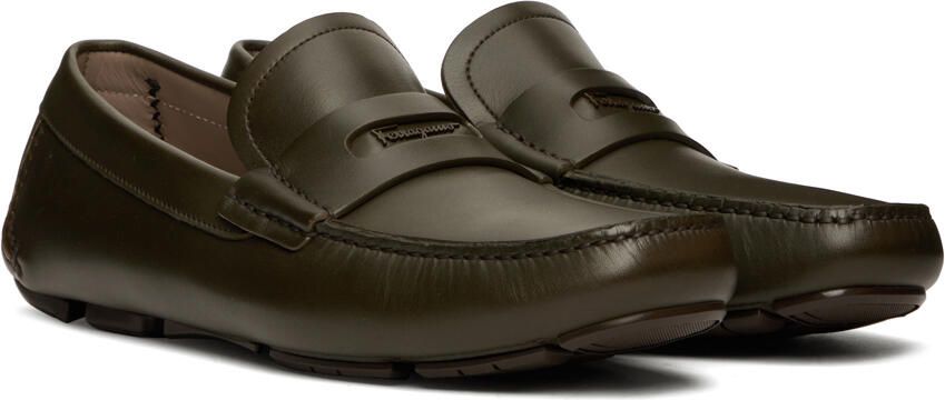 Salvatore Ferragamo Khaki Newton Loafers - Picture 2