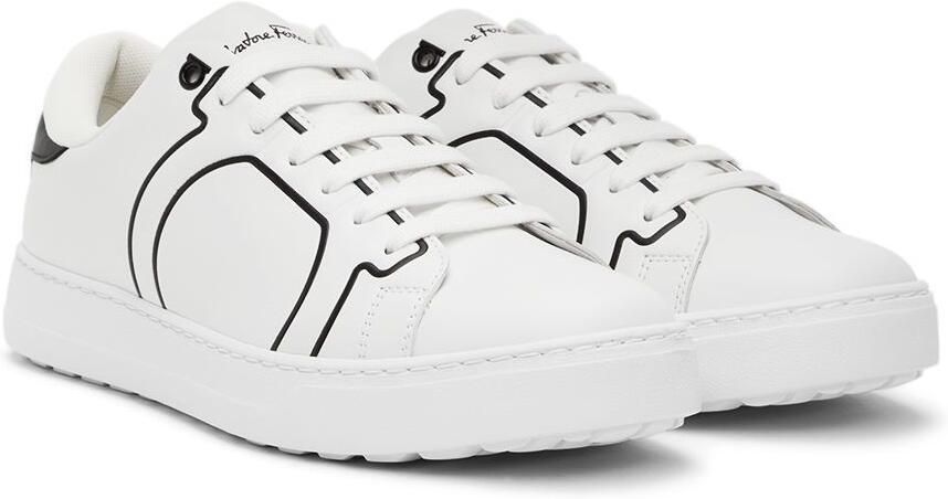 Salvatore Ferragamo White & Black Gancini Sneakers - Picture 2