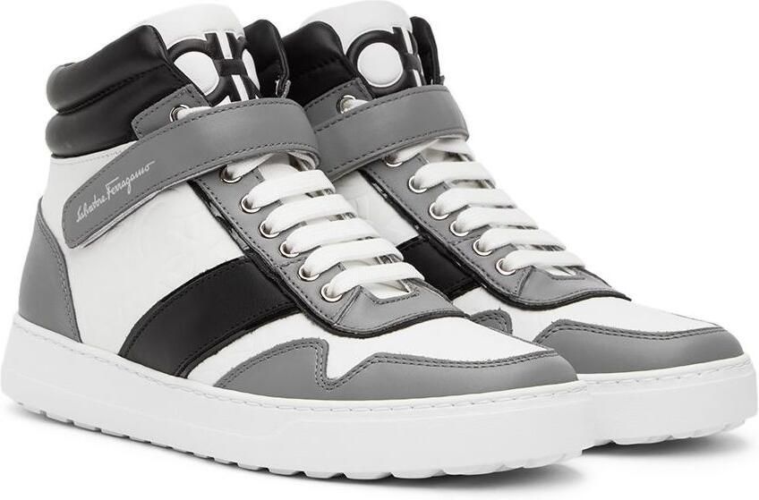 Salvatore Ferragamo White High-Top Noe Sneakers - Picture 2