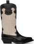 GANNI Black & Off-White Embroidered Western Mid-Calf Boots - Thumbnail 1