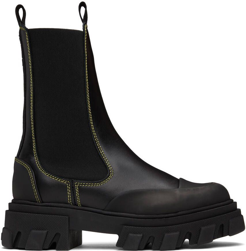 GANNI Black Cleated Mid Chelsea Boots