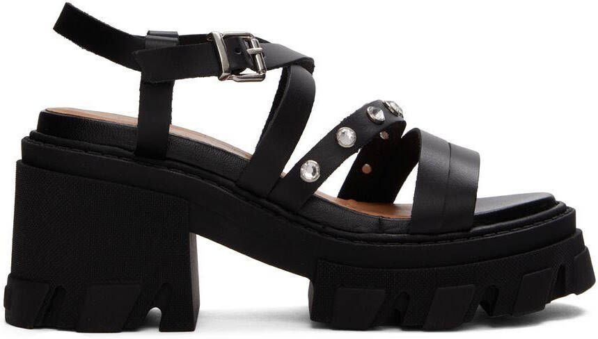 GANNI Black Leather Heeled Sandals