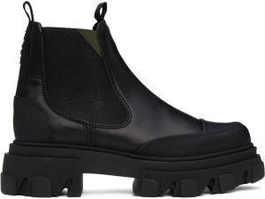 GANNI Black Leather Low Chelsea Boots
