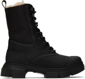 GANNI Black Recycled Mixed Lace-Up Boots