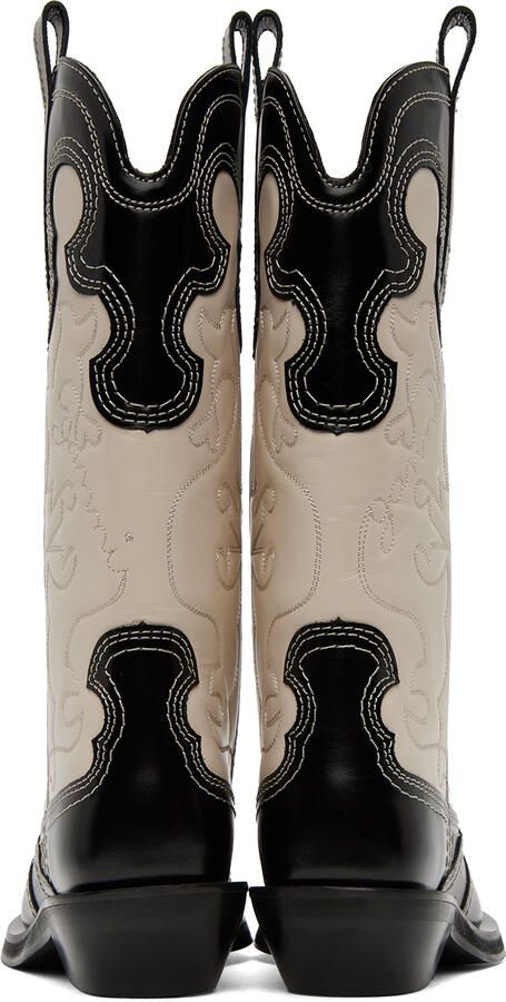GANNI Black & Off-White Western Boots - Picture 3