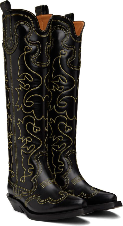 GANNI Black & Yellow Western Tall Boots - Picture 3
