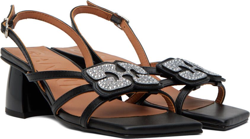 GANNI Black Butterfly Strass Heeled Sandals - Picture 2