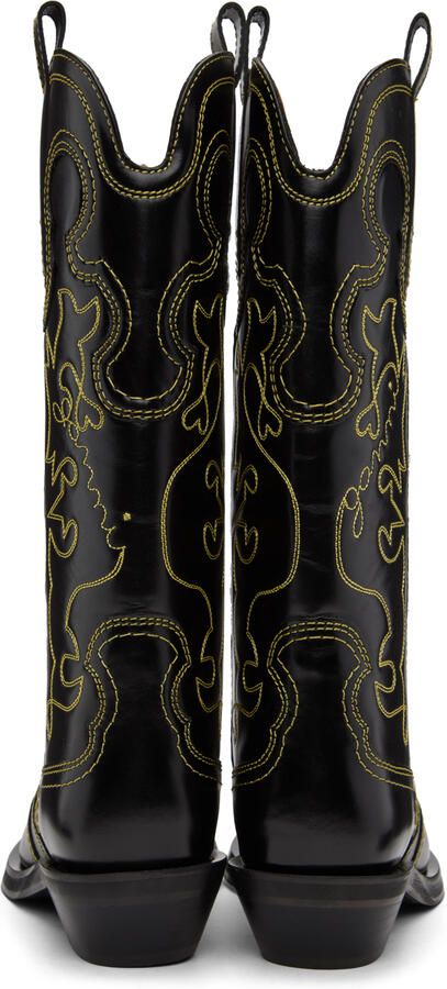 GANNI Black Embroidered Western Boots - Picture 5
