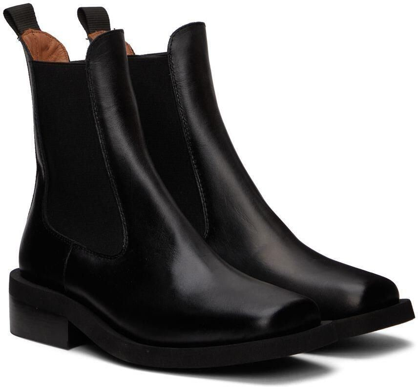 GANNI Black Square Toe Chelsea Boots