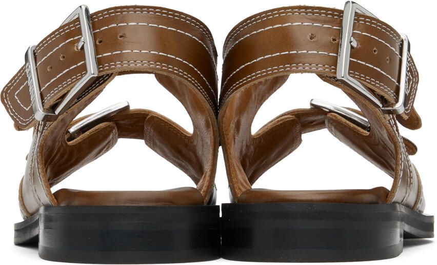 GANNI Brown Embroidered Western Sandals - Picture 4
