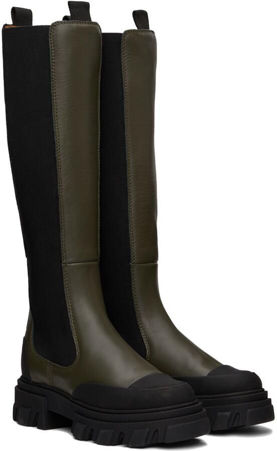 GANNI Khaki & Black Cleated High Chelsea Boots