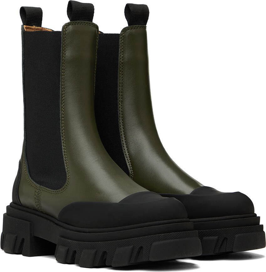 GANNI Khaki Cleated Mid Chelsea Boots - Picture 2