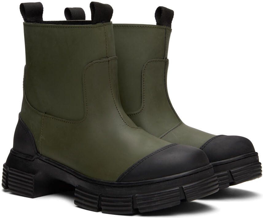 GANNI Khaki Rubber Ankle Boots - Picture 2