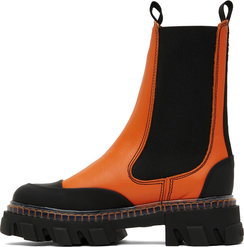 GANNI Orange Cleated Chelsea Boots
