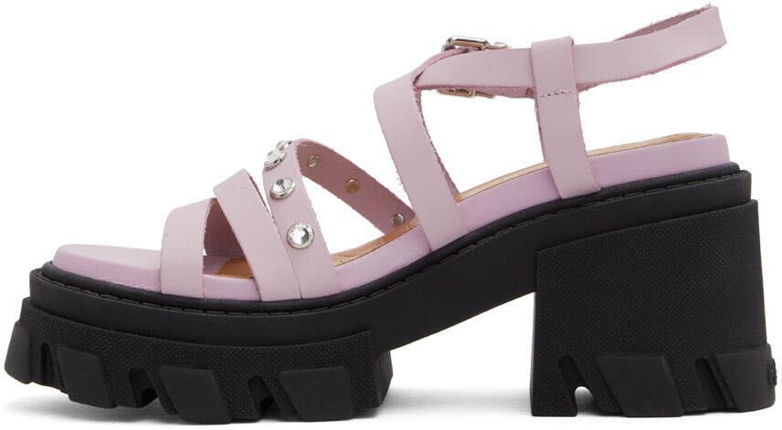 GANNI Pink & Black Leather Heeled Sandals - Picture 3