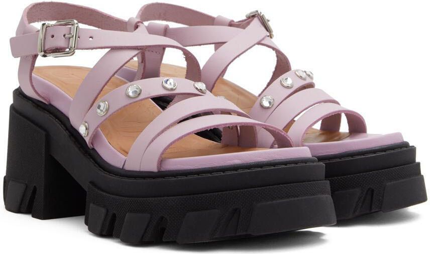 GANNI Pink & Black Leather Heeled Sandals - Picture 2