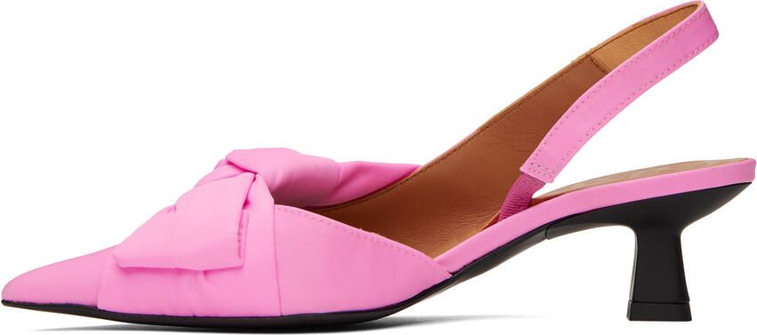 GANNI Pink Soft Bow Slingback Heels - Picture 3