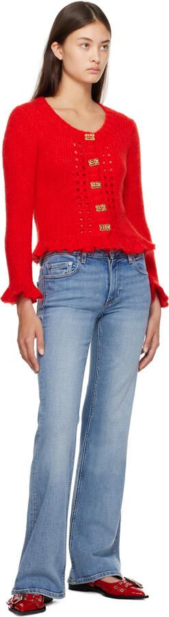 GANNI Red Wide Welt Buckle Loafers - Picture 4