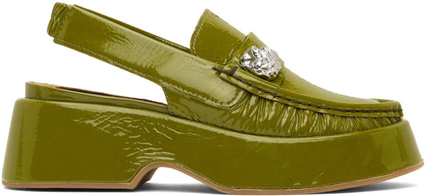 GANNI Green Retro Slingback Platform Loafers