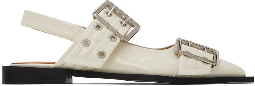 GANNI Off-White Wide Welt Buckle Loafers