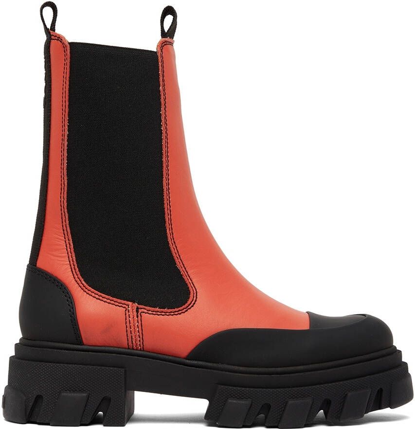 GANNI Red Chelsea Ankle Boots