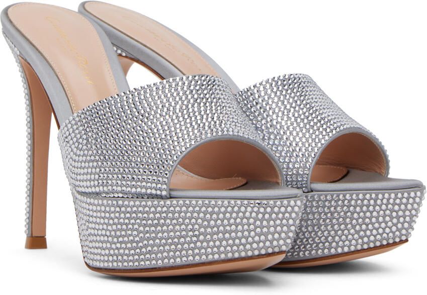 Gianvito Rossi Silver Crystal Tracey Heeled Sandals - Picture 2