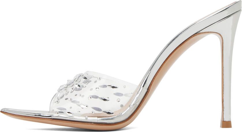 Gianvito Rossi Silver Halley 105 Heeled Mules - Picture 3