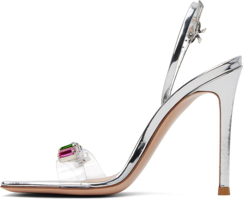 Gianvito Rossi Silver Ribbon Candy Heeled Sandals - Picture 3