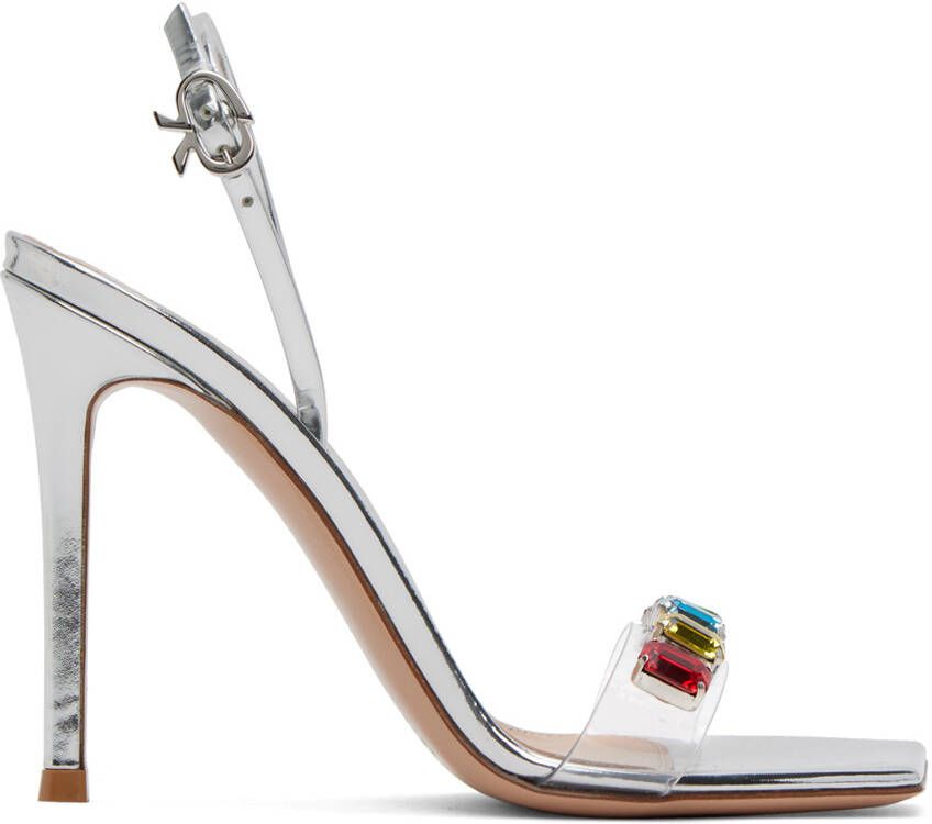 Gianvito Rossi Silver Ribbon Candy Heeled Sandals