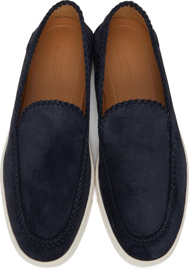 Giorgio Armani Navy Suede Slip-On Sneakers