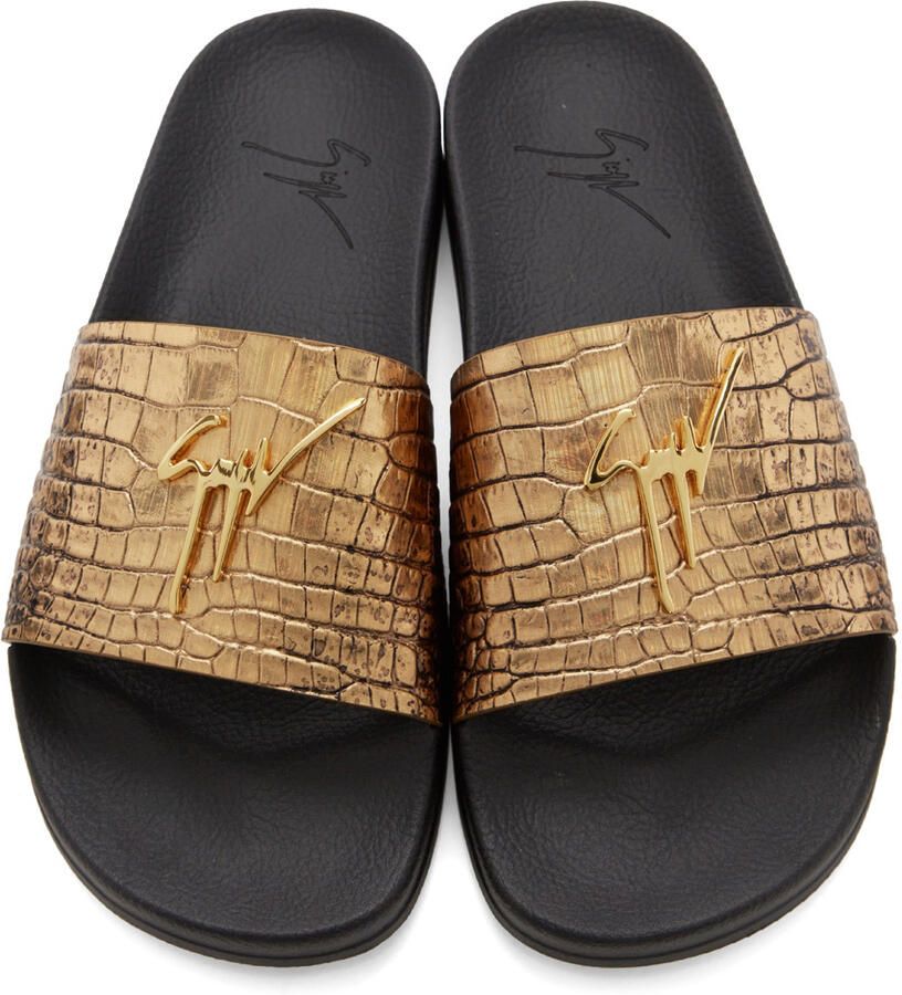 Giuseppe Zanotti Gold Logo Slide Sandals - Picture 1