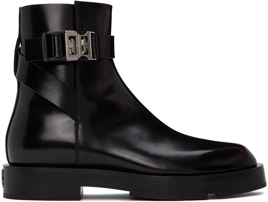 Givenchy Black Squared Buckle Ankle Boots