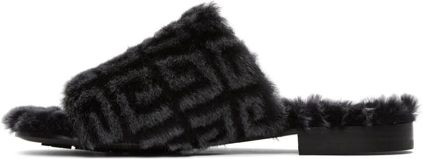 Givenchy Black Shearling Monogram Slippers - Picture 4