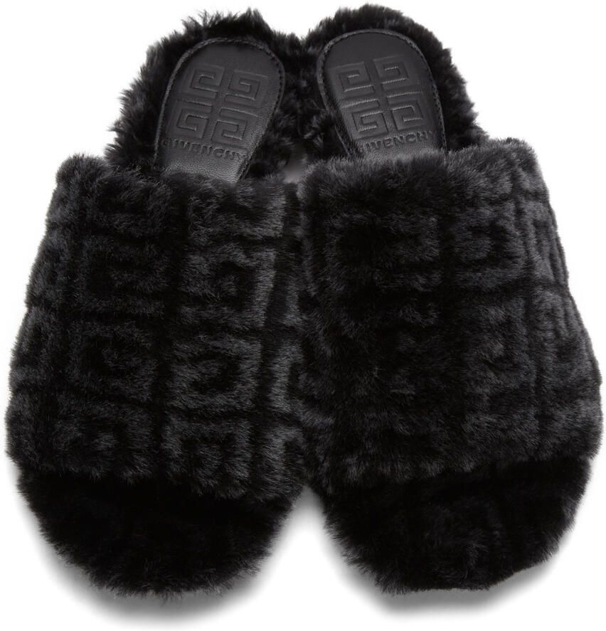 Givenchy Black Shearling Monogram Slippers