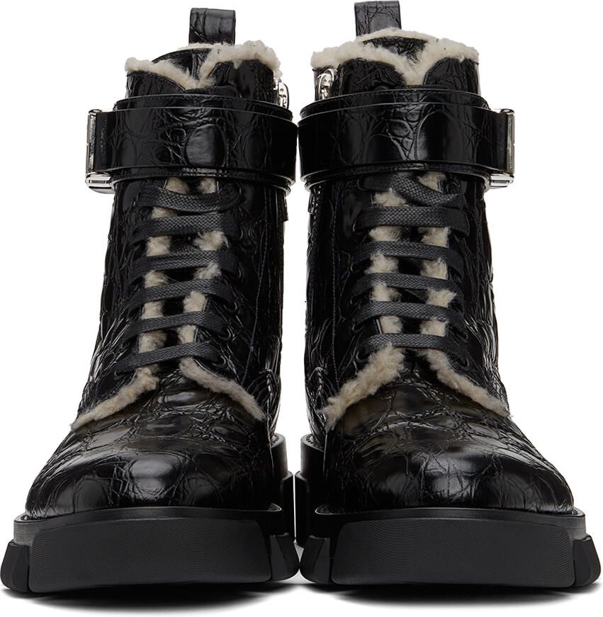 Givenchy Black Terra Shearling-Lined Combat Boots - Picture 5