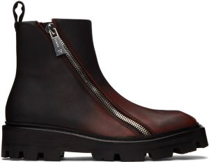 GmbH Black & Burgundy Double Zip Combat Boots
