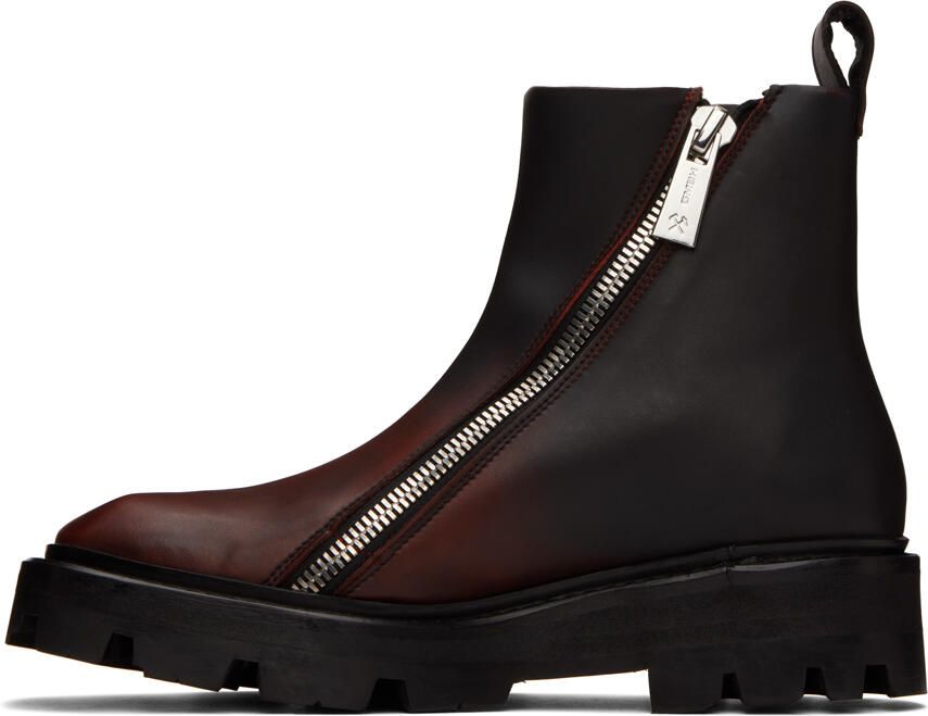 GmbH Black & Burgundy Double Zip Combat Boots - Picture 3
