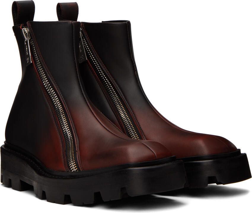 GmbH Black & Burgundy Double Zip Combat Boots - Picture 2