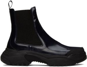 GmbH Navy Faux-Leather Chelsea Boots