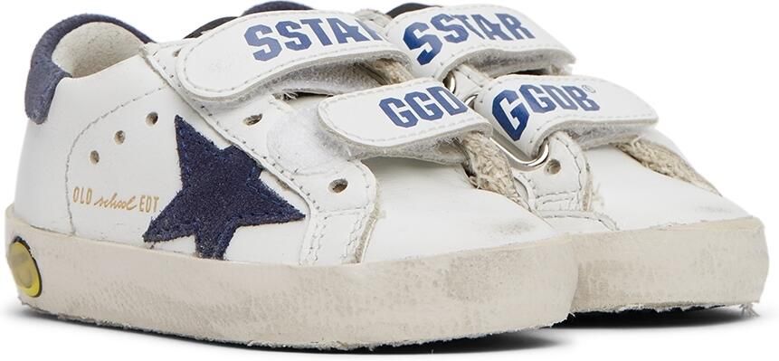 Golden Goose Baby White & Navy Old School Velcro Sneakers - Picture 2